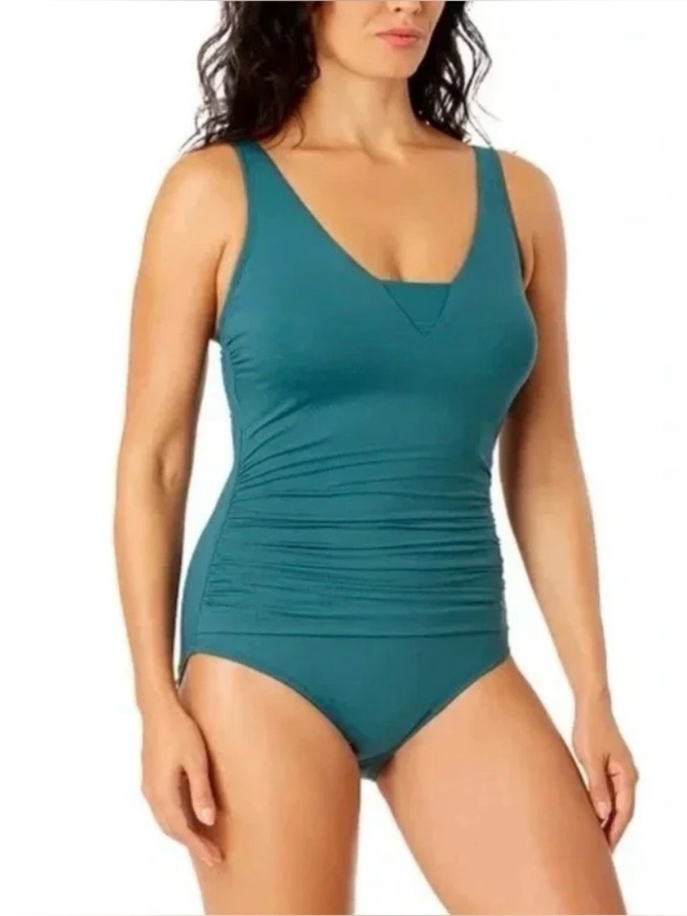 NWT Lands’ End size small green v neck ruched one piece swimsuit beach vacation
